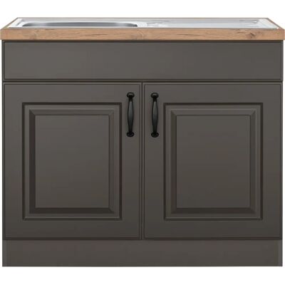 WIHO KÜCHEN Erla - 100cm Küchenschrank, grau, mit Spüle - Küchenschrank WIHO KÜCHEN Erla - 100cm Küchenschrank, grau, mit Spüle - Küchenschrank