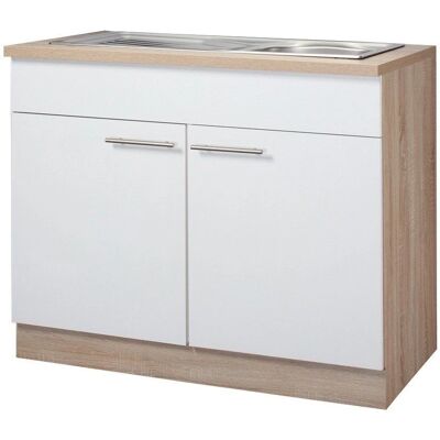 WIHO KÜCHEN Montana Spülenschrank - 2 Türen, Weiß & Eiche WIHO KÜCHEN Montana Spülenschrank - 2 Türen, Weiß & Eiche