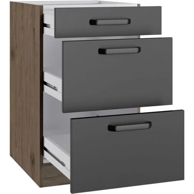 Wiho Küchen Elba Küchenschrank - Schwarz, Halifax Eiche Braun, 50cm Wiho Küchen Elba Küchenschrank - Schwarz, Halifax Eiche Braun, 50cm