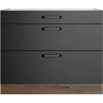 WIHO KÜCHEN Elba - 90x82x57cm Schwarz Halifax Eiche Küchenschrank WIHO KÜCHEN Elba - 90x82x57cm Schwarz Halifax Eiche Küchenschrank