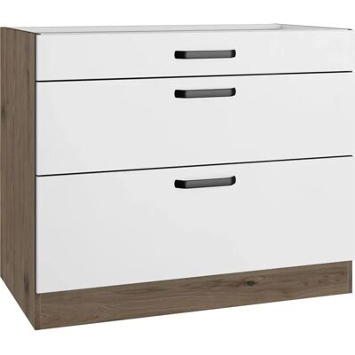 Wiho Küchen Elba Weiß Halifax Eiche Braun Unterschrank - 100x82x57 cm Wiho Küchen Elba Weiß Halifax Eiche Braun Unterschrank - 100x82x57 cm