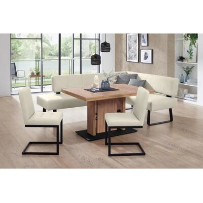 K+W Komfort & Wohnen Spider II Weiß Leder Essgruppe - Ausziehbarer Tisch, 2 Stühle, 227cm Bank K+W Komfort & Wohnen Spider II Weiß Leder Essgruppe - Ausziehbarer Tisch, 2 Stühle, 227cm Bank