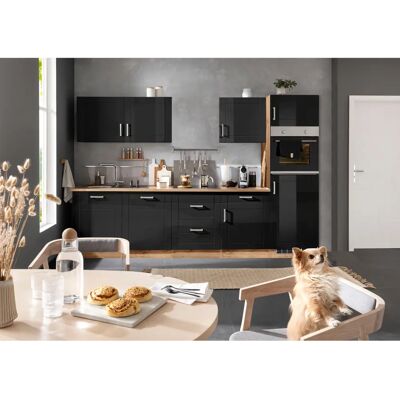 Kochstation Tinnum Küchenzeile - 300cm Breit, Schwarz Hochglanz - Küchenschrank Kochstation Tinnum Küchenzeile - 300cm Breit, Schwarz Hochglanz - Küchenschrank