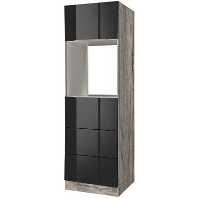 Kochstation KS-Brindisi - Hochglanz schwarz, Eiche vintage - Küchenschrank Kochstation KS-Brindisi - Hochglanz schwarz, Eiche vintage - Küchenschrank