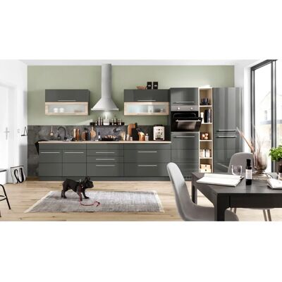 Kochstation KS-Wien Komplettküchen-Set - 430cm Grau Hochglanz Kochstation KS-Wien Komplettküchen-Set - 430cm Grau Hochglanz