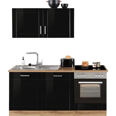 Kochstation KS-Tinnum Küchenzeile - 180x60cm, Schwarz Hochglanz - Küchenzeilen Kochstation KS-Tinnum Küchenzeile - 180x60cm, Schwarz Hochglanz - Küchenzeilen