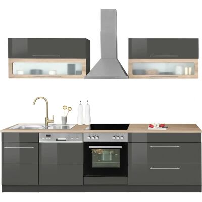 Kochstation KS-Wien - Komplettküchen-Set, hochglanz grau, 270cm breit - Küchenschrank Kochstation KS-Wien - Komplettküchen-Set, hochglanz grau, 270cm breit - Küchenschrank
