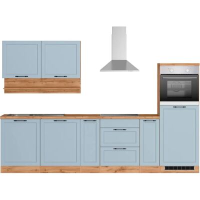 Kochstation KS-Lana - Komplettküchen-Set, Blau & Eiche, 300x200x60cm Kochstation KS-Lana - Komplettküchen-Set, Blau & Eiche, 300x200x60cm