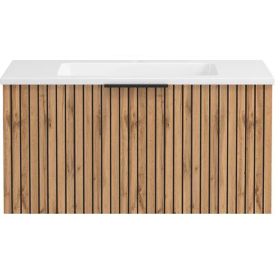 WELLTIME Wotaneiche 80cm Moderner Wand-Waschtisch - Badmöbel WELLTIME Wotaneiche 80cm Moderner Wand-Waschtisch - Badmöbel