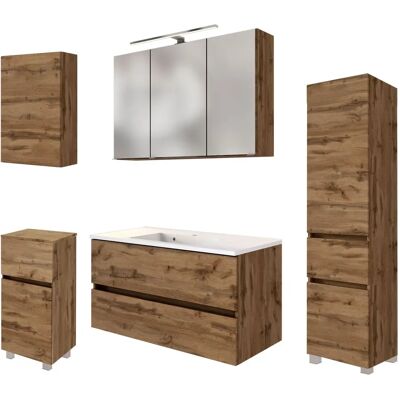 HELD MÖBEL Wotaneiche Badezimmer-Set - Waschtisch, Spiegelschrank, Hoher Schrank HELD MÖBEL Wotaneiche Badezimmer-Set - Waschtisch, Spiegelschrank, Hoher Schrank