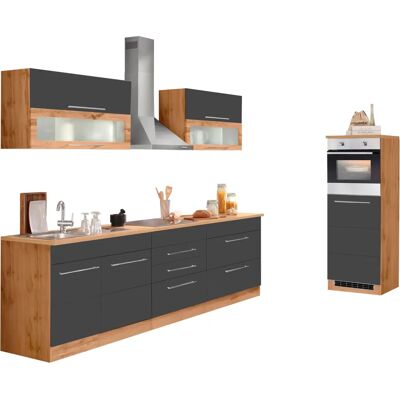 PKM Küchen-Set - Induktion, 340cm, Anthrazit & Wotaneiche - Küchenzeile PKM Küchen-Set - Induktion, 340cm, Anthrazit & Wotaneiche - Küchenzeile