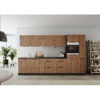 Kochstation Lagos - Listrado Eiche Küchenzeile - 330cm breit Kochstation Lagos - Listrado Eiche Küchenzeile - 330cm breit