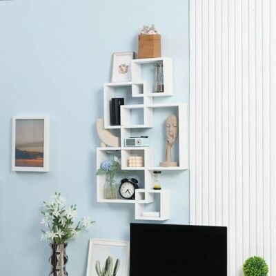 Étagère Murale HOMCOM avec 5 Cubes - 9 Compartiments - Blanc - Publicité Étagère Murale HOMCOM avec 5 Cubes - 9 Compartiments - Blanc - Publicité