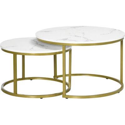 HOMCOM - 2er-Set Rund - Goldrahmen - Marmoroptik - Couchtisch HOMCOM - 2er-Set Rund - Goldrahmen - Marmoroptik - Couchtisch