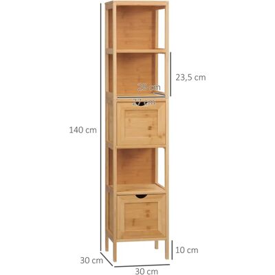 Korkeakestävä bambu kylpyhuonekaappi Kleankin, 3 hyllyllä ja 2 laatikolla - Kylpyhuoneen säilytys Korkeakestävä bambu kylpyhuonekaappi Kleankin, 3 hyllyllä ja 2 laatikolla - Kylpyhuoneen säilytys