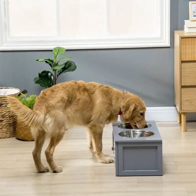 Station d'Alimentation pour Chiens PawHut - Gris - Deux Bols en Acier Inoxydable - Hauteur Ergonomique - Publicité Station d'Alimentation pour Chiens PawHut - Gris - Deux Bols en Acier Inoxydable - Hauteur Ergonomique - Publicité