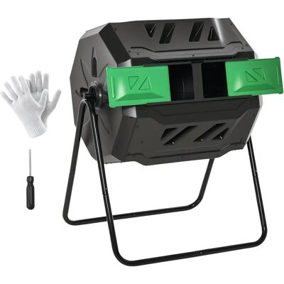 Outsunny Trommel-Komposter, 160L Gartenkomposter mit 2 Kammern, Drehbarer Schnellkomposter, für Bio- und Garten-Abfälle, Schwarz Outsunny Trommel-Komposter, 160L Gartenkomposter mit 2 Kammern, Drehbarer Schnellkomposter, für Bio- und Garten-Abfälle, Schwarz