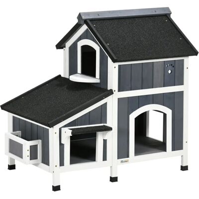Pawhut Cat House winter-proof two-storey 96x65x85.5cm grey Pawhut Cat House winter-proof two-storey 96x65x85.5cm grey