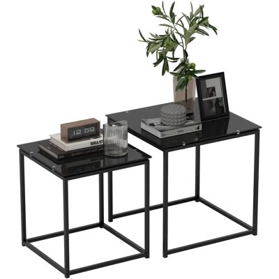 HOMCOM Beistelltisch 2er-Set - Modernes Glas Stahl Set HOMCOM Beistelltisch 2er-Set - Modernes Glas Stahl Set