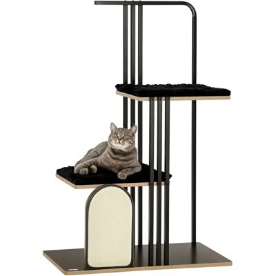 Albero per gatti PawHut 128cm in acciaio nero con cuscini Albero per gatti PawHut 128cm in acciaio nero con cuscini