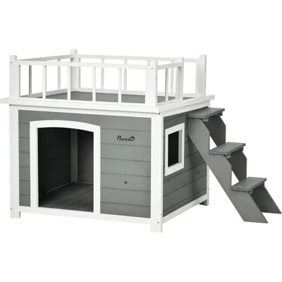 PawHut Hundehütte mit Balkon - Kiefernholz, Groß PawHut Hundehütte mit Balkon - Kiefernholz, Groß