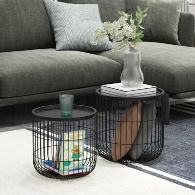 HOMCOM Schwarzes Skandinavisches Stapel-Couchtisch-Set - Wohnzimmeraufbewahrung HOMCOM Schwarzes Skandinavisches Stapel-Couchtisch-Set - Wohnzimmeraufbewahrung