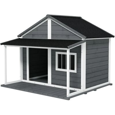 PawHut Hundehütte Wetterfest Holz mit Veranda - Hundehütte PawHut Hundehütte Wetterfest Holz mit Veranda - Hundehütte