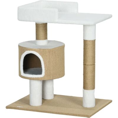 Albero per Gatti PawHut 79cm Piccolo con Casetta, Letto e Juta, Marrone/Bianco - Albero per Gatti Albero per Gatti PawHut 79cm Piccolo con Casetta, Letto e Juta, Marrone/Bianco - Albero per Gatti