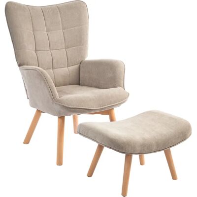Sillón HOMCOM Beige con Taburete - Sillón Relax y Puf Sillón HOMCOM Beige con Taburete - Sillón Relax y Puf