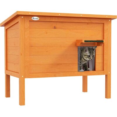 Casa per gatti PawHut in legno, design elevato, isolata - Animal House Casa per gatti PawHut in legno, design elevato, isolata - Animal House
