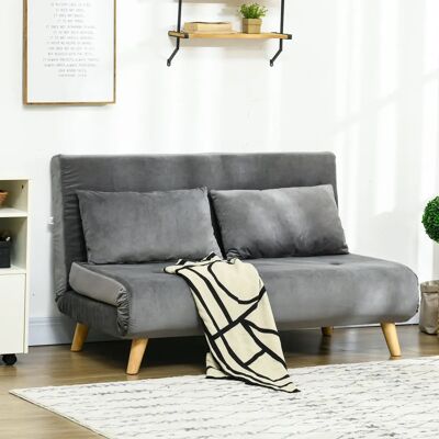 HOMCOM - Schlafsofa 2-Sitzer - Grau - Samtoptik - Sofa bed HOMCOM - Schlafsofa 2-Sitzer - Grau - Samtoptik - Sofa bed