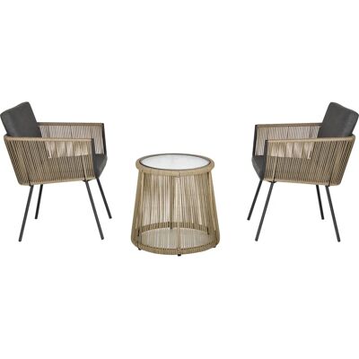 Outsunny - 3tlg. Rattan Garten-Set - 2 Stühle Kissen - Glas-Tisch Outsunny - 3tlg. Rattan Garten-Set - 2 Stühle Kissen - Glas-Tisch