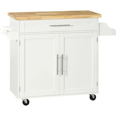 HOMCOM Keittiövaunu maustetelineellä - Valkoinen - 109x40x89cm HOMCOM Keittiövaunu maustetelineellä - Valkoinen - 109x40x89cm