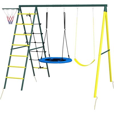 Ensemble de Balancoires pour Enfants Outsunny - 4 en 1 avec Balancelles, Panier et Escalade - Publicité Ensemble de Balancoires pour Enfants Outsunny - 4 en 1 avec Balancelles, Panier et Escalade - Publicité