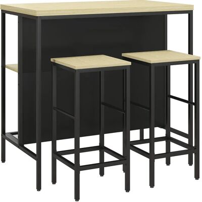HOMCOM - Bartisch Set 3-tlg - Steel - Oak - Bar table set HOMCOM - Bartisch Set 3-tlg - Steel - Oak - Bar table set