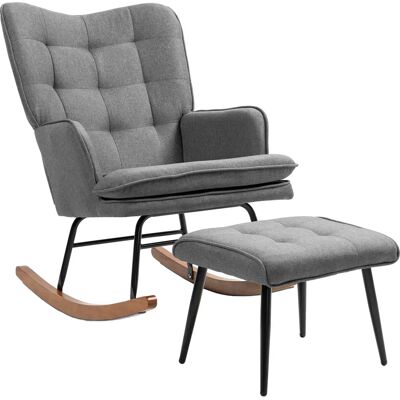 HOMCOM Sillón de Balanceo con Reposapiés - Estilo lino, 130 kg máx HOMCOM Sillón de Balanceo con Reposapiés - Estilo lino, 130 kg máx