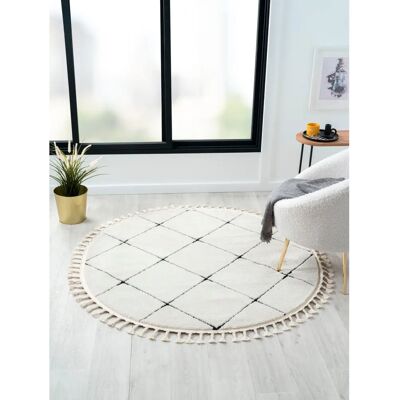 MYFLAIR Moroccan Square - runder Hochflor-Teppich 140cm, schwarz-weiß MYFLAIR Moroccan Square - runder Hochflor-Teppich 140cm, schwarz-weiß