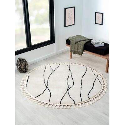 MYFLAIR Moroccan Handwrite Teppich - Rund, 140cm, Schwarz-Weiß - Indoor MYFLAIR Moroccan Handwrite Teppich - Rund, 140cm, Schwarz-Weiß - Indoor