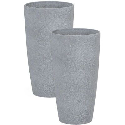 Beliani Set of 2 Plant Pots Stein 23 x 23 x 43 cm Grau - Pflanzgefäße Beliani Set of 2 Plant Pots Stein 23 x 23 x 43 cm Grau - Pflanzgefäße