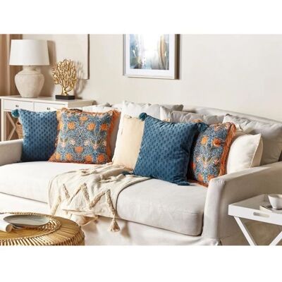 Coussin décoratif Beliani - Motif floral velours bleu-orange - 45x45 cm - Décoration - Publicité Coussin décoratif Beliani - Motif floral velours bleu-orange - 45x45 cm - Décoration - Publicité