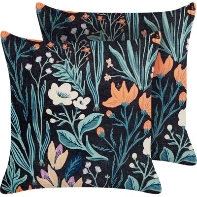 Beliani Ensemble de 2 Coussins Décoratifs - Motif Floral Velours - 45x45cm - Publicité Beliani Ensemble de 2 Coussins Décoratifs - Motif Floral Velours - 45x45cm - Publicité