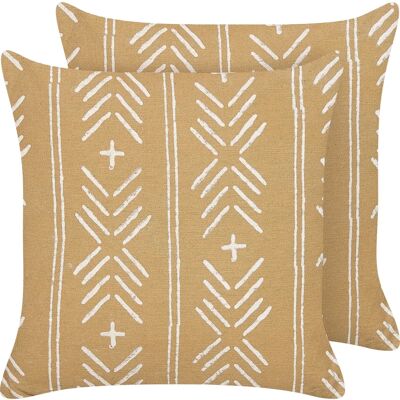 Beliani Baumwollkissen Beige Weiß Geometrisches Muster 45x45cm Set aus 2 Beliani Baumwollkissen Beige Weiß Geometrisches Muster 45x45cm Set aus 2