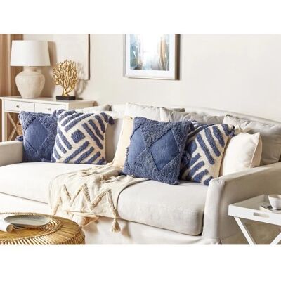 Beliani Ensemble de 2 Coussins en Coton Beige et Bleu Motif Géométrique Franges - Ensemble de Coussins - Publicité Beliani Ensemble de 2 Coussins en Coton Beige et Bleu Motif Géométrique Franges - Ensemble de Coussins - Publicité