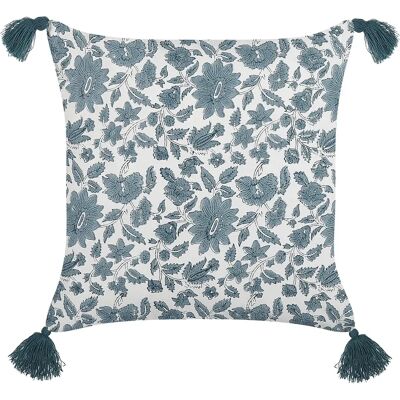 Beliani Set aus 2 Blaue Blumen Baumwollkissen - Kissen Beliani Set aus 2 Blaue Blumen Baumwollkissen - Kissen