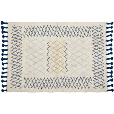 Alfombra de Algodón Beige y Azul - 160 x 230 cm - Patrón Geométrico Alfombra de Algodón Beige y Azul - 160 x 230 cm - Patrón Geométrico