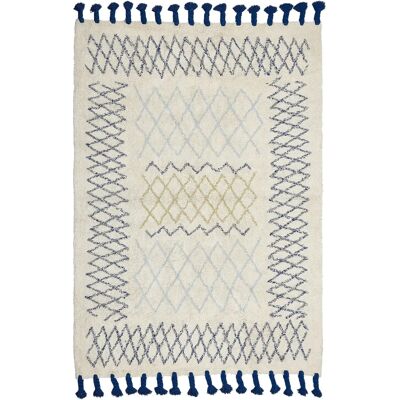 Beliani Baumwolle Beigefarbener und Blauer Teppich - 160 x 230 cm - Geometrisches Muster Beliani Baumwolle Beigefarbener und Blauer Teppich - 160 x 230 cm - Geometrisches Muster