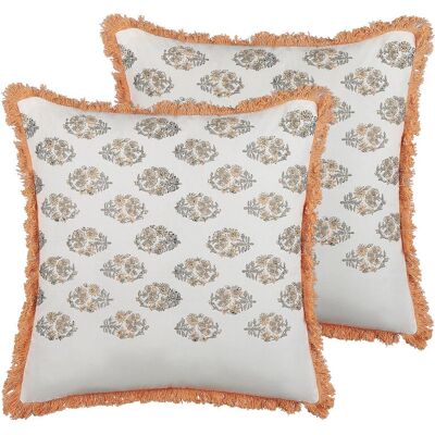 Set di 2 cuscini in cotone con motivo floreale Beliani - Stile Boho Set di 2 cuscini in cotone con motivo floreale Beliani - Stile Boho
