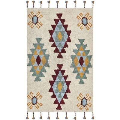 Alfombra Tribal Multicolor de Algodón Beliani Duzce 140x200cm Alfombra Tribal Multicolor de Algodón Beliani Duzce 140x200cm