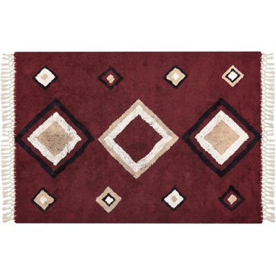 Beliani Modelo xx140 Alfombra de algodón roja rectangular - Estilo boho oriental Beliani Modelo xx140 Alfombra de algodón roja rectangular - Estilo boho oriental