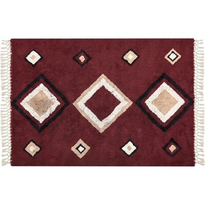 Alfombra de algodón Beliani con patrón de diamantes 160x230cm - Estilo boho oriental Alfombra de algodón Beliani con patrón de diamantes 160x230cm - Estilo boho oriental